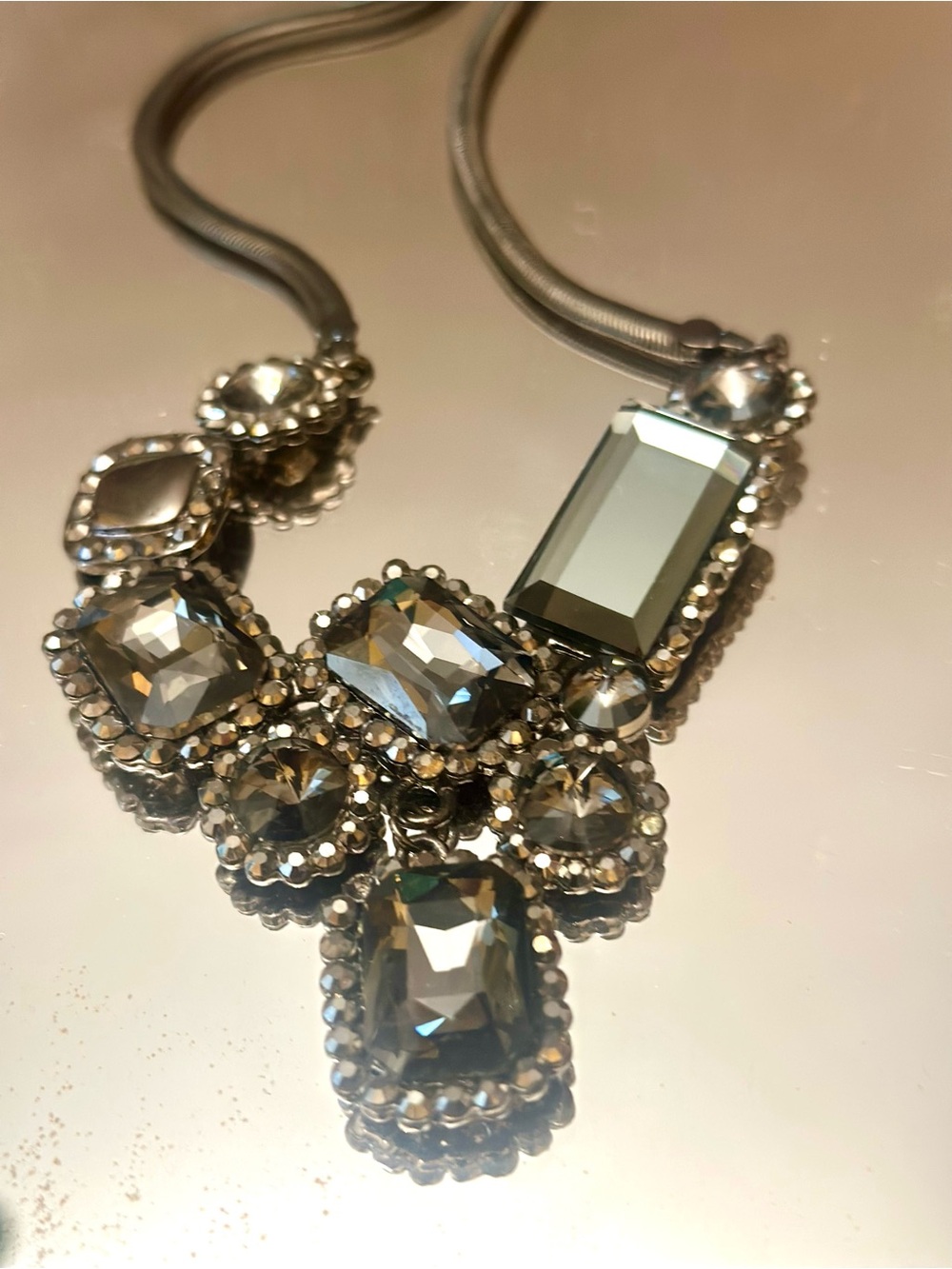 Women's Smoke Crystal Statement Necklace - Elegant Faceted Pendant